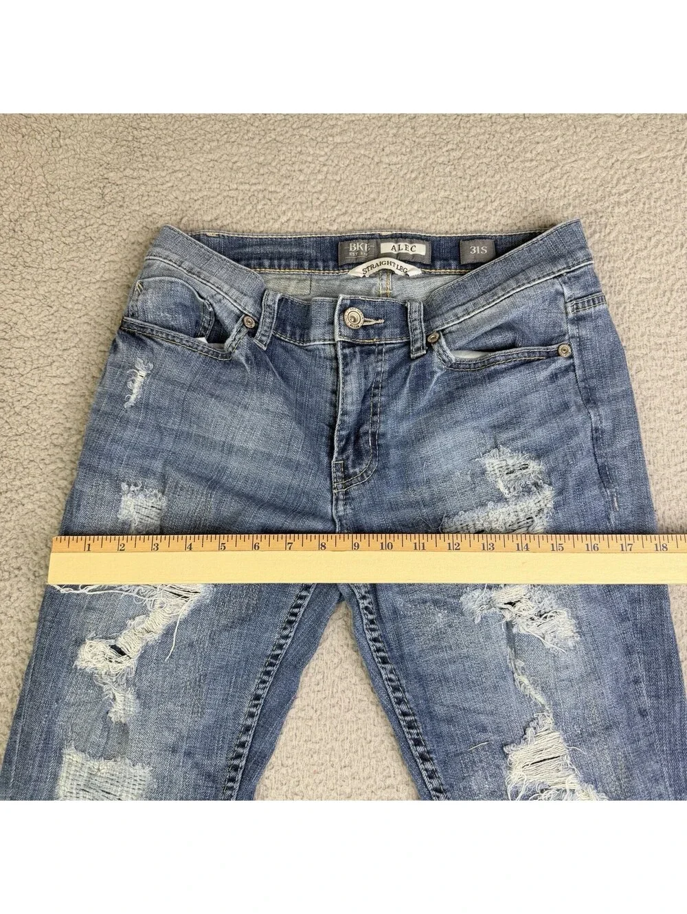 BKE Jeans Mens 31x29 Blue Alec Straight Leg Buckle Distressed Denim Casual